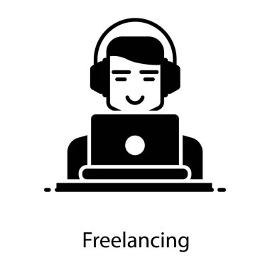 Dizüstü bilgisayarda çalışan erkek avatar serbest çalışıyor.