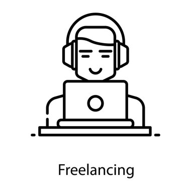 Dizüstü bilgisayarda çalışan erkek avatar serbest çalışıyor.