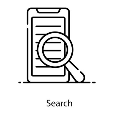 Büyüteç görünümlü akıllı telefon mobil arama simgesi