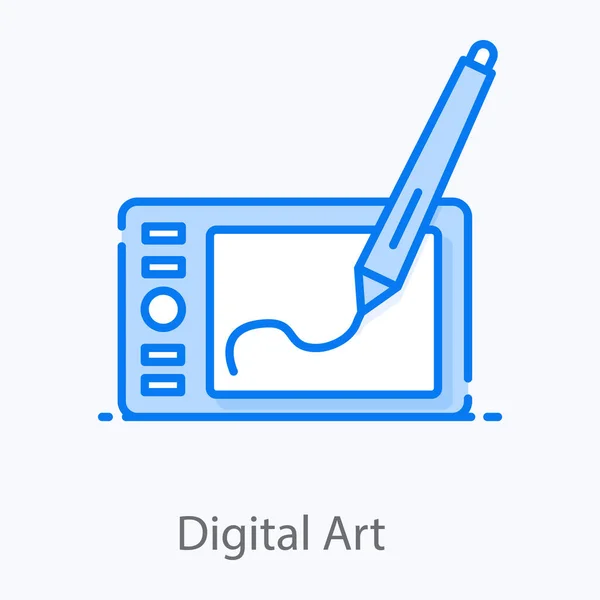 Stift Mit Digitalem Tablet Eine Digitale Kunst Flachem Icon — Stockvektor