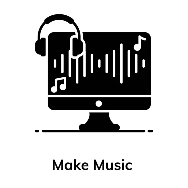 Auriculares Con Monitor Que Muestra Concepto Hacer Icono Música — Vector de stock
