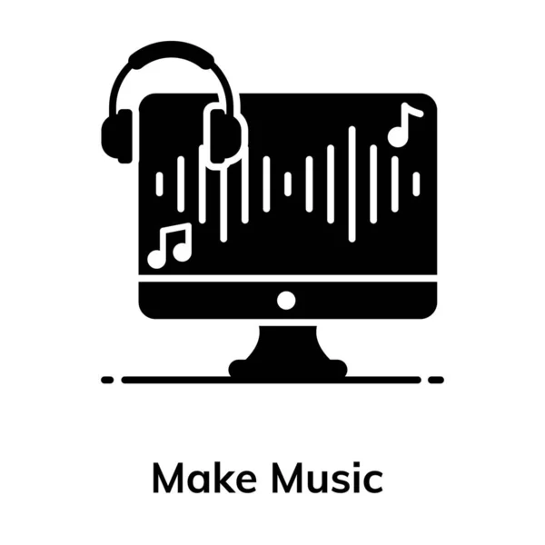 Наушники Монитором Показывающие Концепцию Создания Иконки Музыки — стоковый вектор