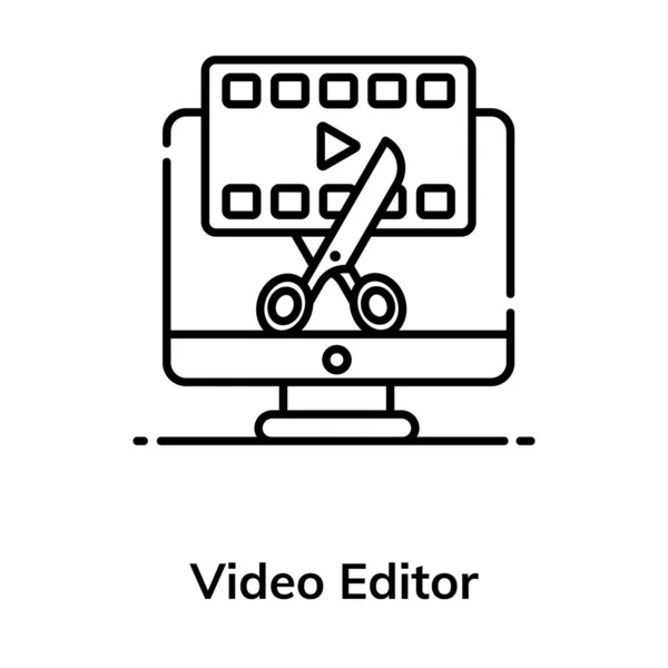 带有剪子的视频剪辑 显示视频编辑器图标的概念 — 图库矢量图片