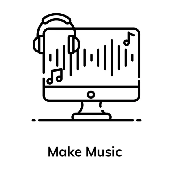 Наушники Монитором Показывающие Концепцию Создания Иконки Музыки — стоковый вектор