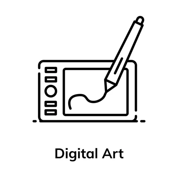 Stylo Avec Tablette Numérique Art Numérique Icône Plate — Image vectorielle