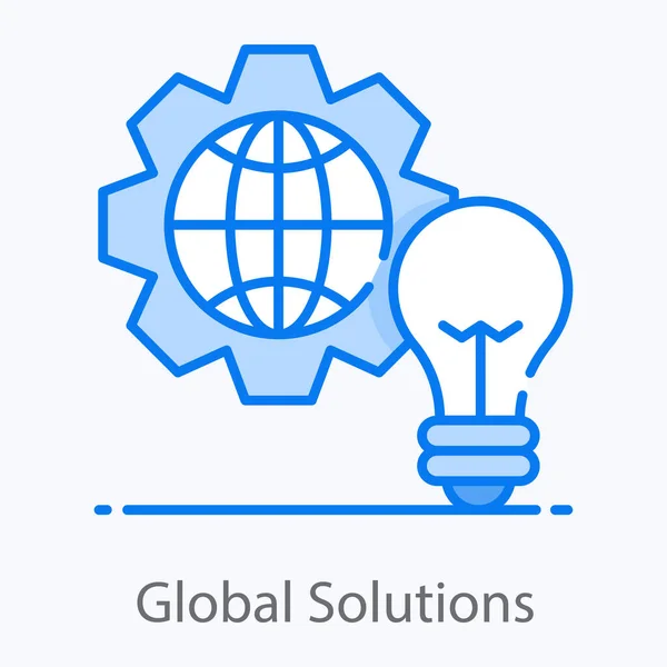 Globus Gang Mit Glühbirne Als Symbol Für Globale Lösungen — Stockvektor