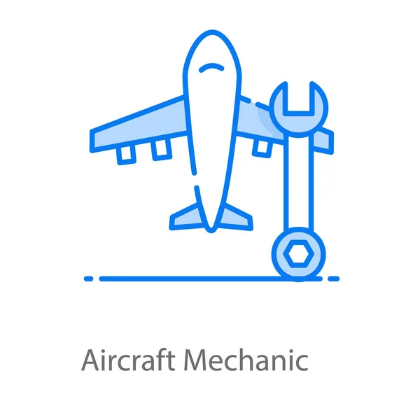 Spanner Con Jet Concepto Mecánico Aviones Estilo Plano — Archivo Imágenes Vectoriales