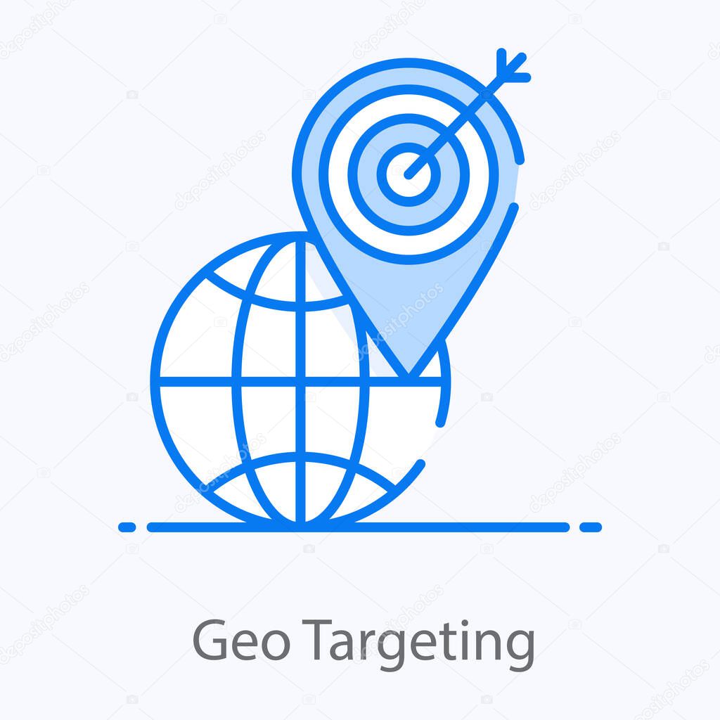 A flat icon represent the concept of geo targeting, search engine optimization 