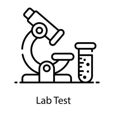 Mikroskop ile test tüpü düz simgede kimya laboratuvarı testi gösteriyor