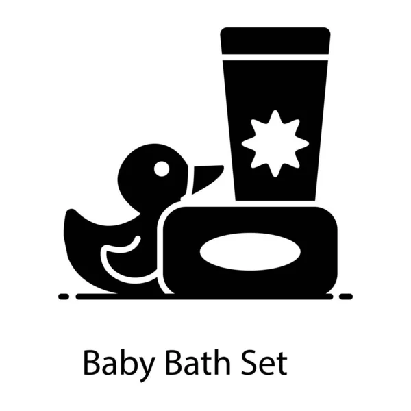 Roztomilá Dětská Koupel Sada Ploché Ikony — Stockový vektor