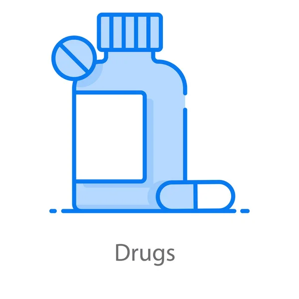 フラットスタイルで薬のアイコンを示す薬瓶カプセル — ストックベクタ