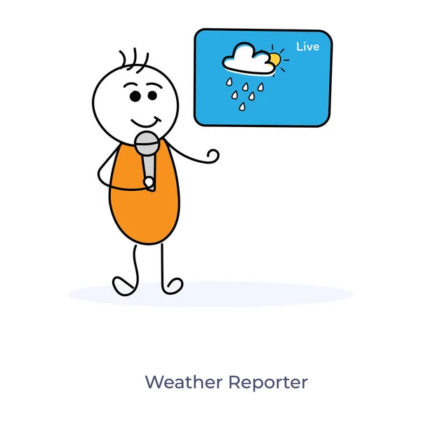 Weather Reporter Illustration Trendy Flat Style Cute Weather Prediction Vector — Stock Vector