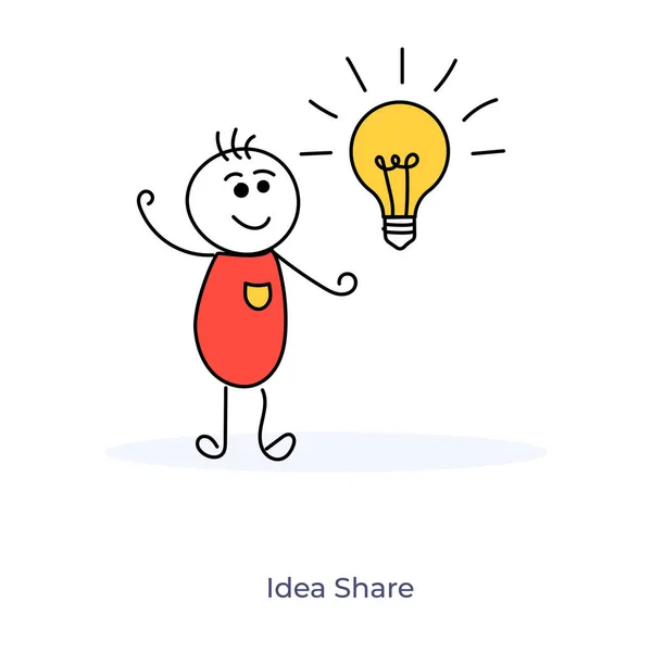 アイデアの共有を概念化電球と漫画のキャラクター — ストックベクタ