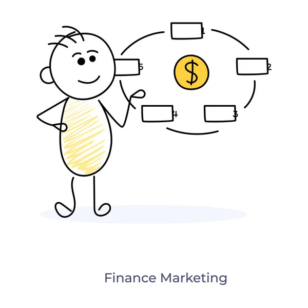 Leuke Cartoon Avatar Met Financiële Netwerk Finance Marketing — Stockvector