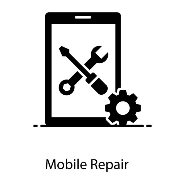 Передача с отверткой и гаечным ключом внутри мобильного телефона, значок для ремонта мобильных устройств