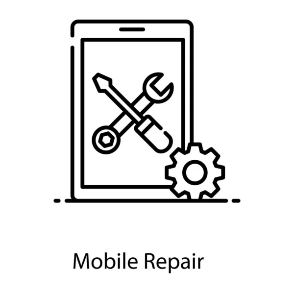 Versnellingsbak Met Schroevendraaier Moersleutel Mobiele Telefoon Mobiel Reparatiepictogram — Stockvector