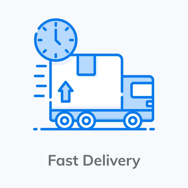 Horloge Avec Fourgon Cargo Icône Plate Livraison Rapide — Image vectorielle