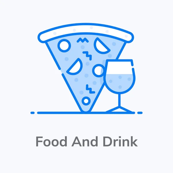 Pizza Com Bebida Ícone Plano Comida — Vetor de Stock