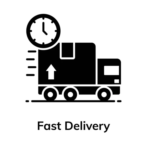 Clock Cargo Van Fast Delivery Flat Icon — Stock Vector
