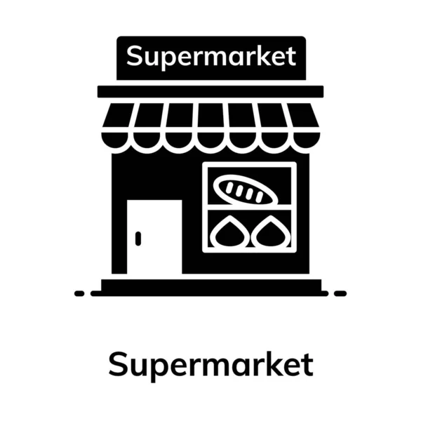 Diseño Exterior Supermercado Icono Plano — Vector de stock