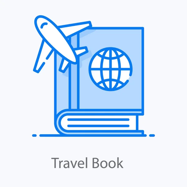 Kitaplı Uçak Düzenlenebilir Düz Stil Seyahat Kitabı Tasarımı — Stok Vektör