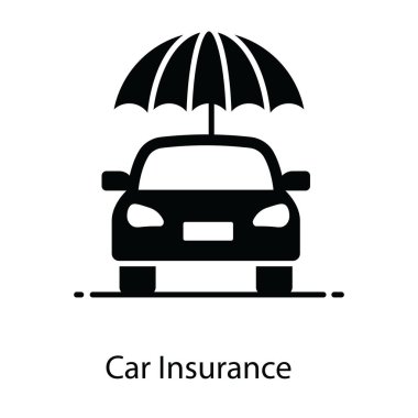 Parasol altında mobil araba, modern daire tasarımında araba sigortası simgesi.