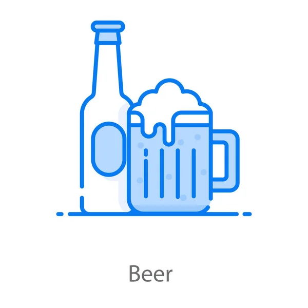 Flat Design Beer Icon Drink Bottle Beer Mug — Stock Vector