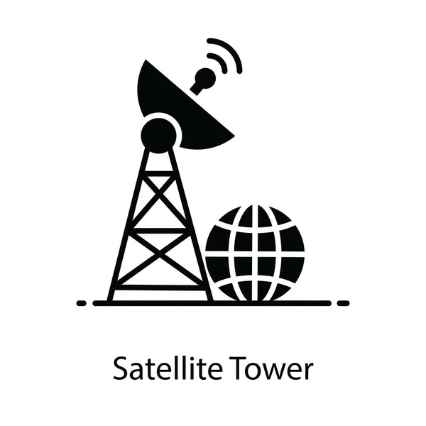 Diseño Del Icono Torre Satélite Plato Parabólico Conectado Con Torre — Vector de stock