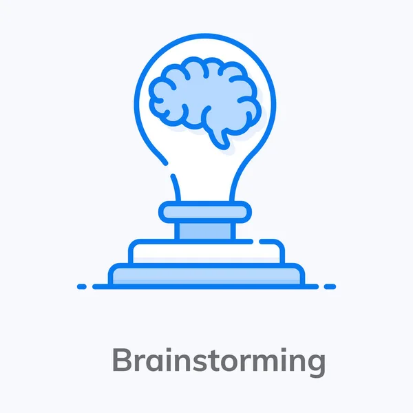Estilo Vetorial Editável Cérebro Dentro Lâmpada Conceito Brainstorming — Vetor de Stock