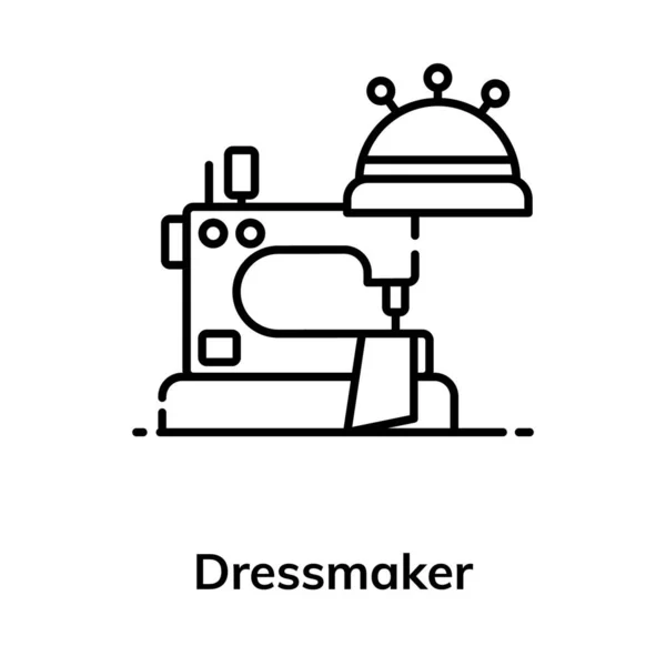 ドレスメーカーアイコンの概念を示す帽子とミシン — ストックベクタ