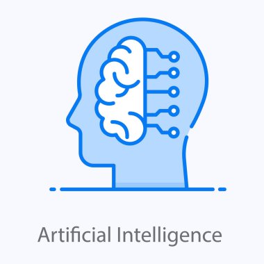 Yapay zeka vektörü, düz simge içindeki sinirsel ağ 