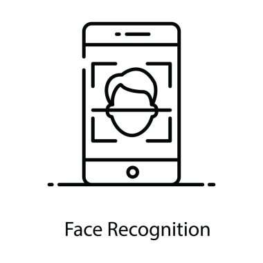 Cep telefonunun içindeki kişi, düz tasarımda yüz tanıma 