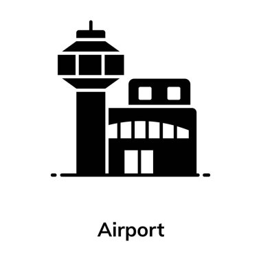Havaalanındaki uçak yolcuları için kalkış ve varış binası, düz simge tasarımı 