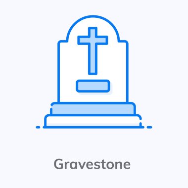 Mezar taşı simgesinin düz vektör tasarımı. 