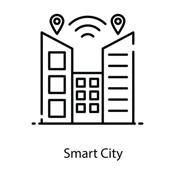Akıllı Şehir Simgesini Gösteren Binayla Mobilewifi Sinyalleri — Stok Vektör