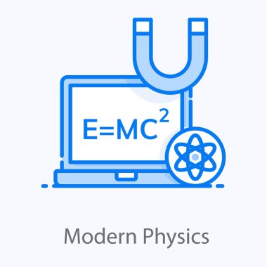 Laptop ve mıknatıs içindeki enerji formülü modern fizik simgesini gösteriyor