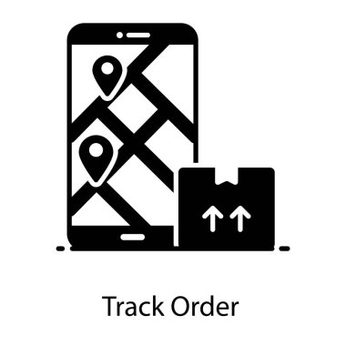 Cep telefonu içerisindeki konum haritası, düz vektör içindeki iz sırası simgesi 