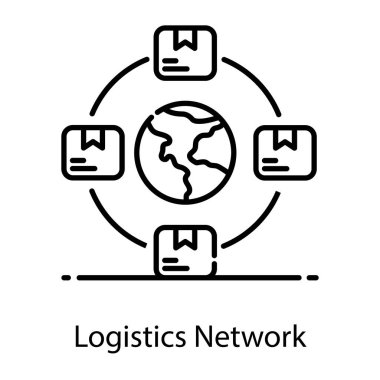 Lojistik ağ simgesini gösteren paketlerle çevrili dünya