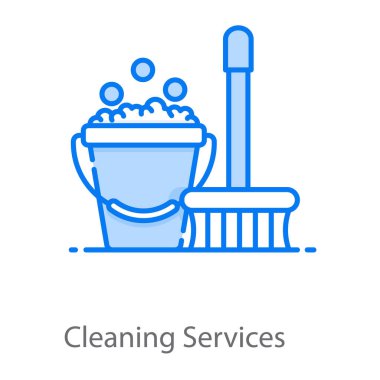 Çöp kutusunu gösteren süpürge sapı temizleme servisi simgesi