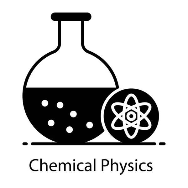 Platt Design Kemisk Fysik Ikon Kemisk Kolv Med Atom — Stock vektor