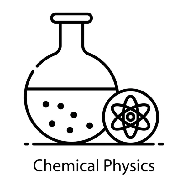 Diseño Plano Del Icono Físico Químico Matraz Químico Con Átomo — Vector de stock