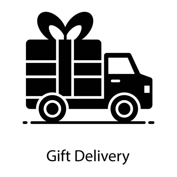 Flat Style Gift Delivery Icon Wrapped Box Loading Truck — Stock Vector