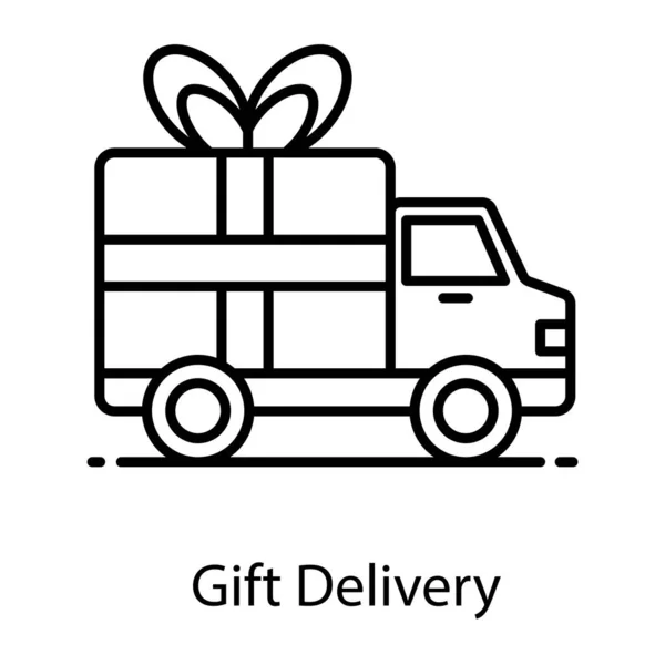 Flat Style Gift Delivery Icon Wrapped Box Loading Truck — Stock Vector