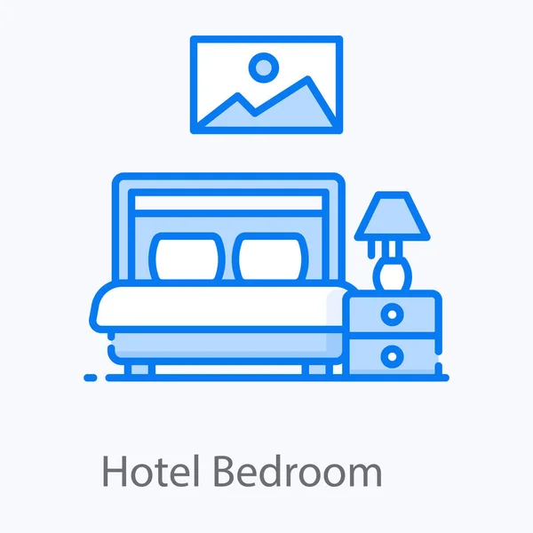 Mooie Kingsize Bed Plat Ontwerp Van Het Hotel Slaapkamer Icoon — Stockvector