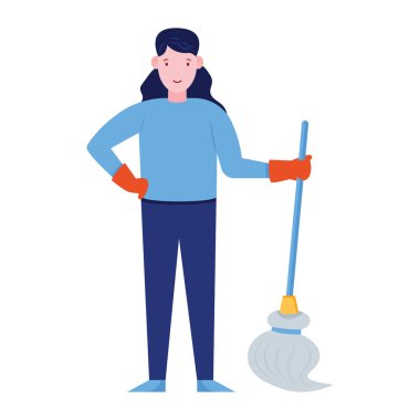 Kadın süpürge sapı, hizmetçi illüstrasyonu kavramını gösteriyor