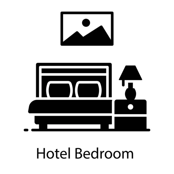 Прекрасне Ліжко Королівського Розміру Плоский Дизайн Значка Спальні Готелю — стоковий вектор