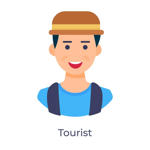 Cute Man Wearing Cap Depicting Tourist Concept Flat Style — Stock Vector