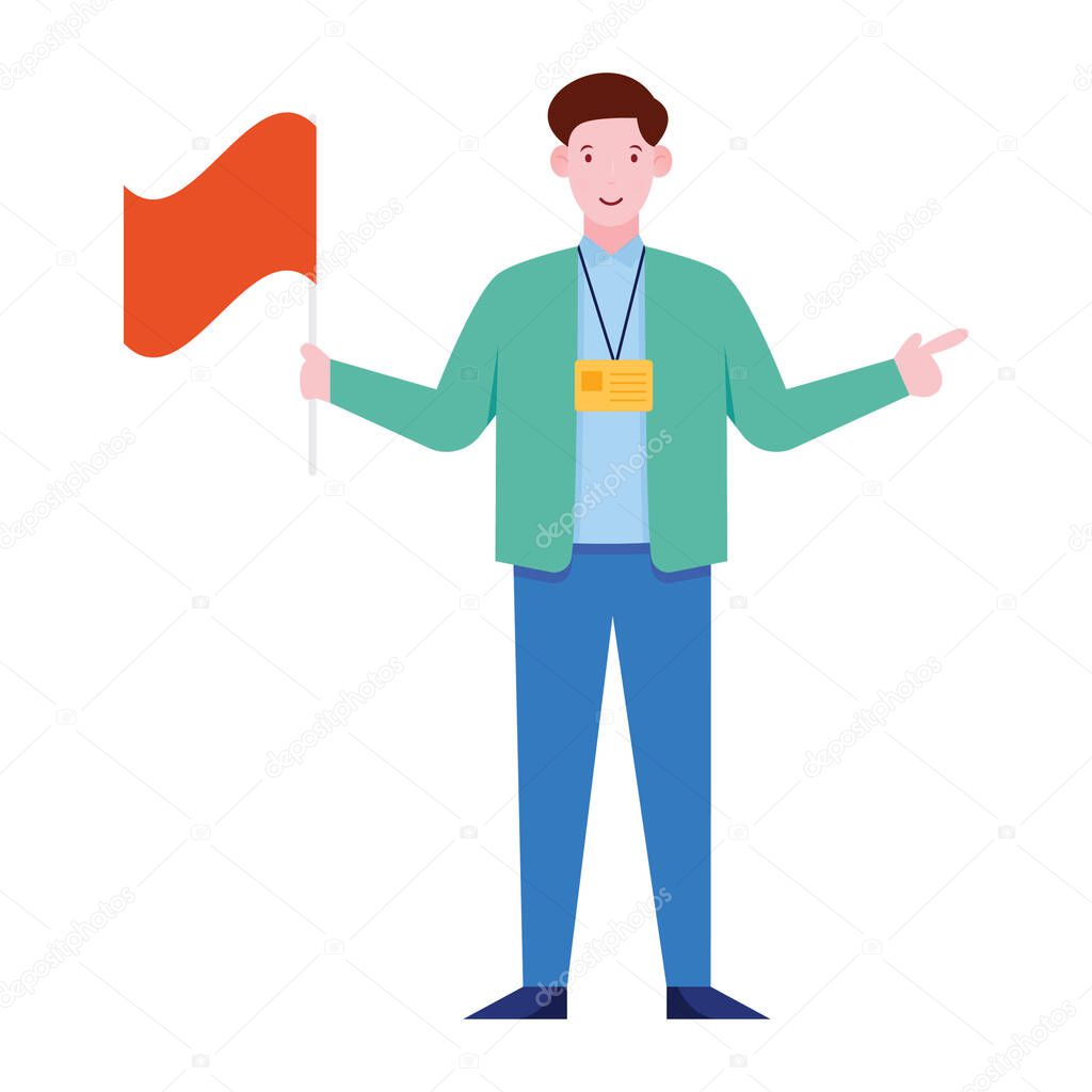 A professional tour guide illustration in flat vector 
