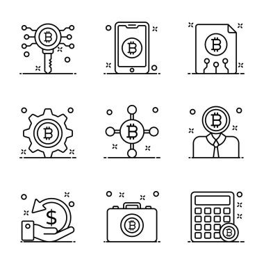 Modern Biçimli Dijital Para Birimi Düz Simgeleri Paketi