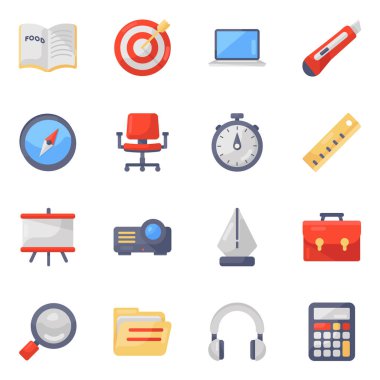 Modern Düz Stil Paketinde Eğitim Aksesuarları Simgeleri 
